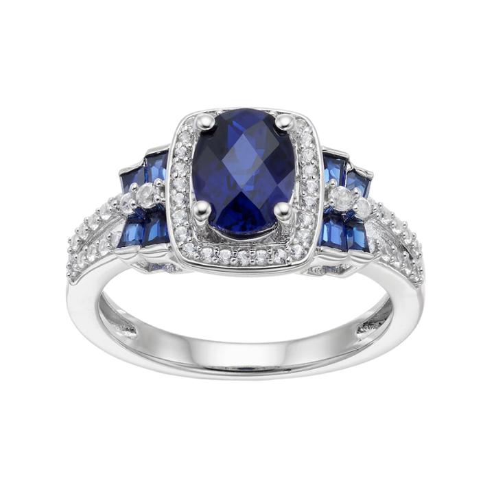 Sterling Silver Lab-created Blue & White Sapphire Halo Ring, Women's, Size: 8