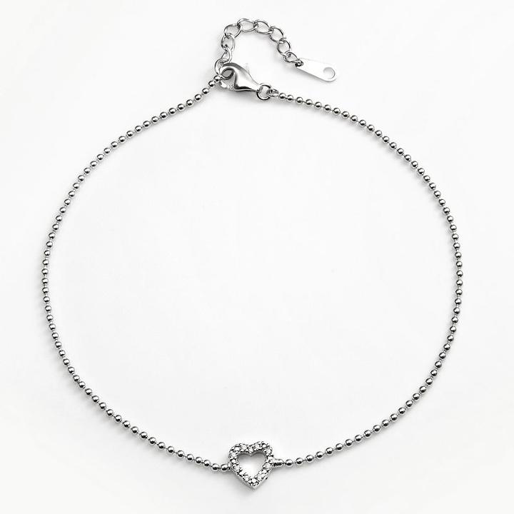 Sophie Miller Sterling Silver Cubic Zirconia Heart Anklet, Women's, Size: 9.50, White