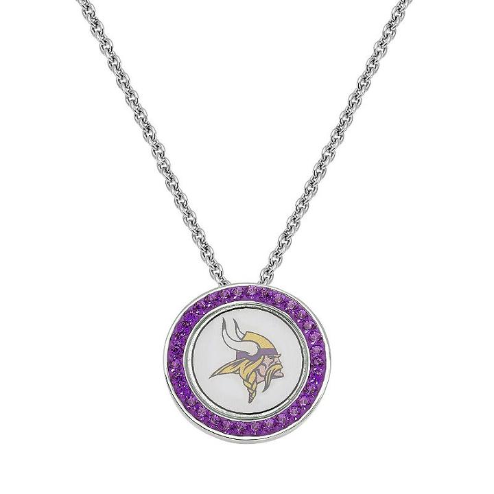 Minnesota Vikings Team Logo Crystal Pendant Necklace - Made With Swarovski Crystals, Women's, Size: 18, Purple