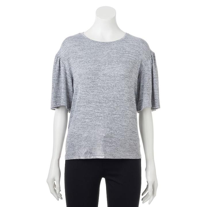 Women's Apt. 9&reg; Marled Ruffle Sleeve Tee, Size: Small, White