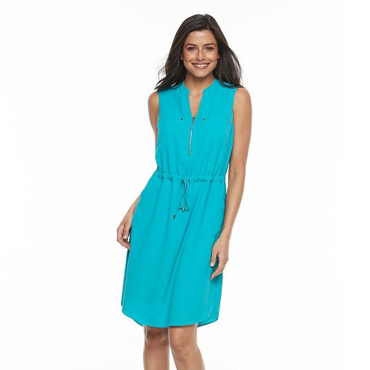 Women's Apt. 9&reg; Zipper Accent Shirtdress, Size: Medium, Turquoise/blue (turq/aqua)