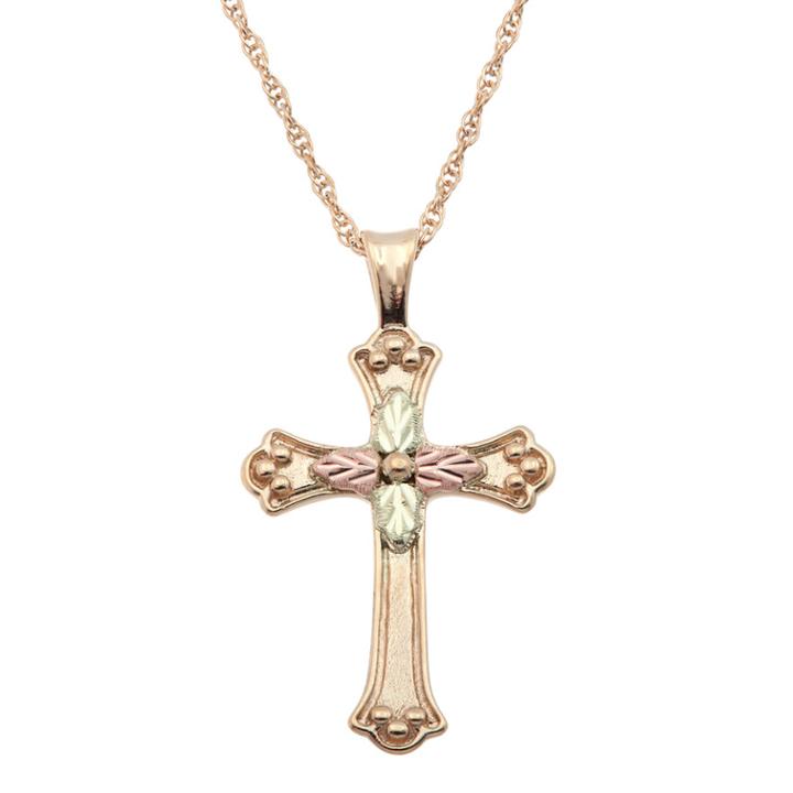 Black Hills Gold Tri Tone Flower Cross Pendant Necklace, Women's, Size: 18