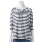 Women's Chaps Striped Lace-up Top, Size: Medium, Grey