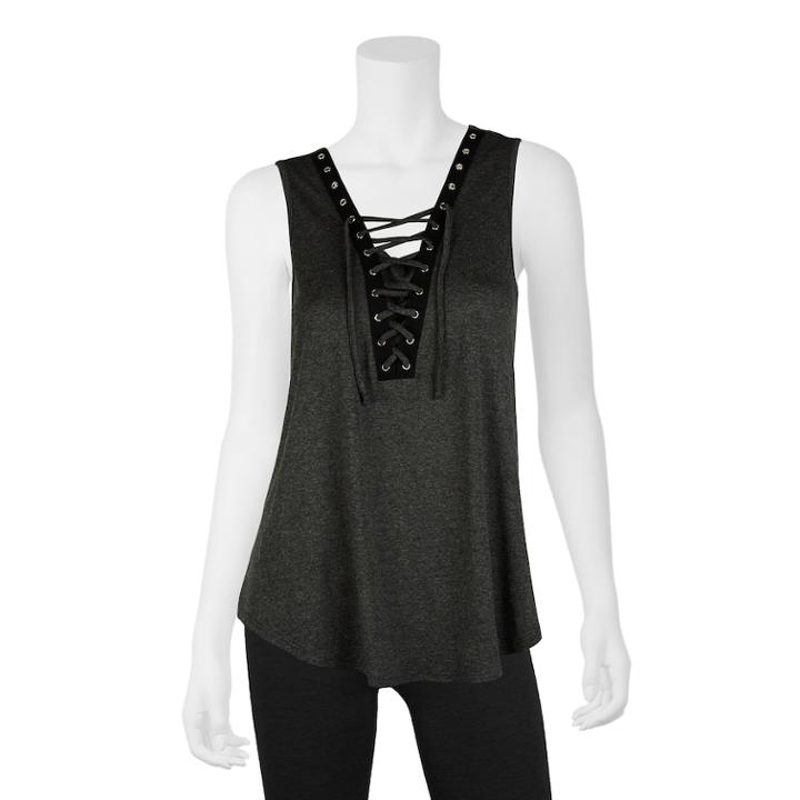 Junior's Iz Byer Lace-up Tank, Size: Large, Dark Grey