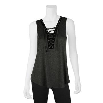 Junior's Iz Byer Lace-up Tank, Size: Large, Dark Grey