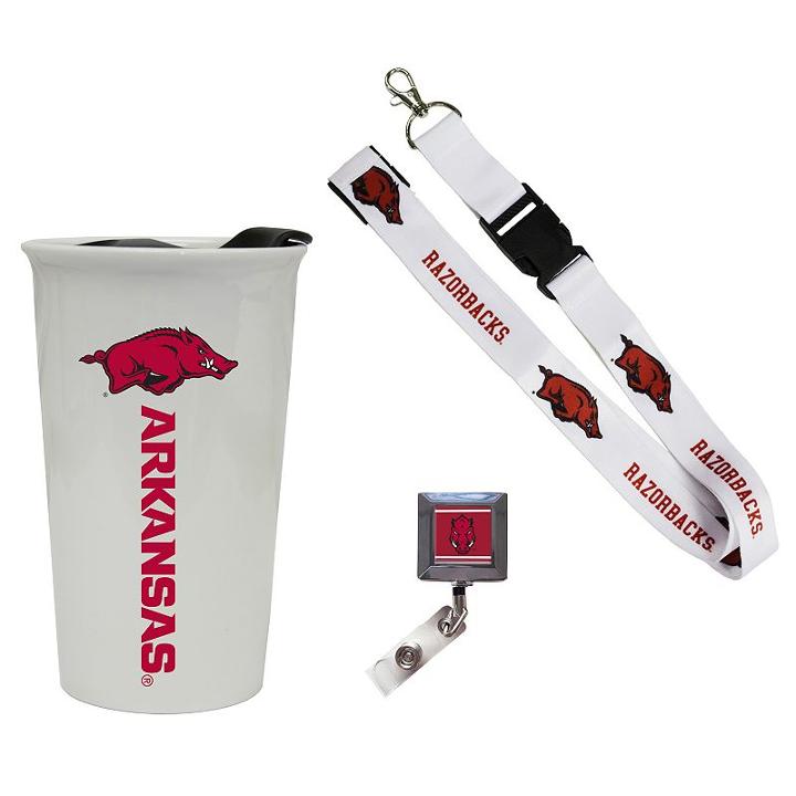 Arkansas Razorbacks Badge Holder, Lanyard & Tumbler Job Pack, Adult Unisex, Multicolor