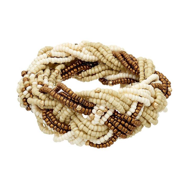 Brown Seed Bead Braided Stretch Bracelet, Women's