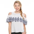 Juniors' So&reg; Ruffle Cold-shoulder Top, Girl's, Size: Large, White