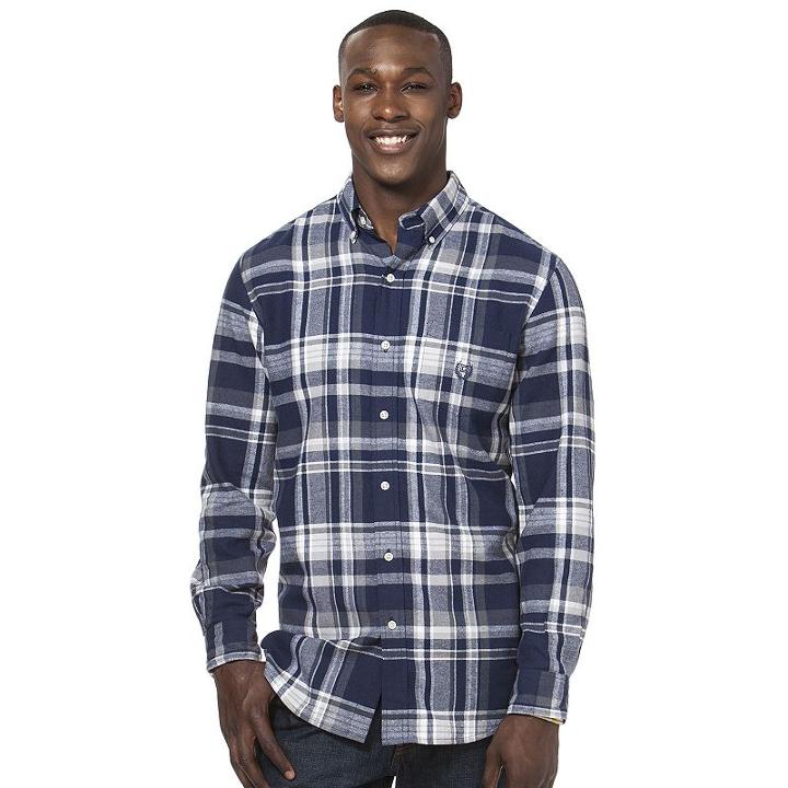 Men's Chaps Flannel Classic-fit Open Check Button-down Shirt, Size: Large, Blue (navy)