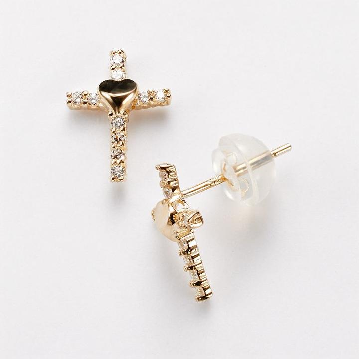 Junior Jewels 14k Gold Cubic Zirconia Cross Stud Earrings - Kids, Girl's, Yellow
