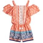 Girls 7-16 My Michelle Printed Crochet Ruffle Romper, Size: Medium, Med Pink