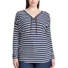 Plus Size Chaps Striped Lace-up Top, Women's, Size: 3xl, Blue