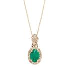 10k Gold Emerald & 1/6 Carat T.w. Diamond Halo Pendant Necklace, Women's, Size: 18, Green