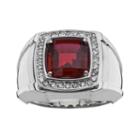 Sterling Silver Lab-created Garnet And 1/4-ct. T.w. Diamond Ring - Men, Size: 9, Red