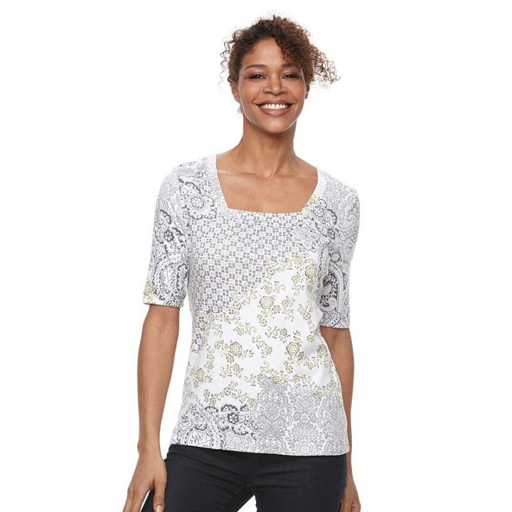 Women's Croft & Barrow&reg; Squareneck Tee, Size: Medium, Grey