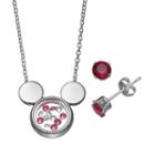 Disney's Mickey Mouse Floating Charm Pendant & Crystal Stud Earring Set, Women's, White