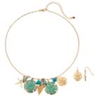 Seashell & Sand Dollar Nickel Free Necklace & Drop Earring Set, Women's, Turq/aqua