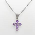 Silver Plated Amethyst Cross Pendant, Women's, Size: 18, Purple