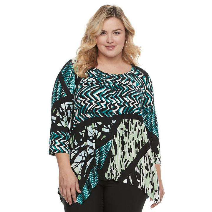 Plus Size Women's Dana Buchman Pleated Shark-bite Top, Size: 3xl, Med Green