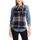 Women's Chaps Plaid Asymmetrical-zip Vest, Size: Medium, Blue