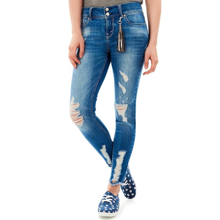 Juniors' Wallflower Luscious Ripped Curvy Ankle Jeans, Teens, Size: 7, Purple