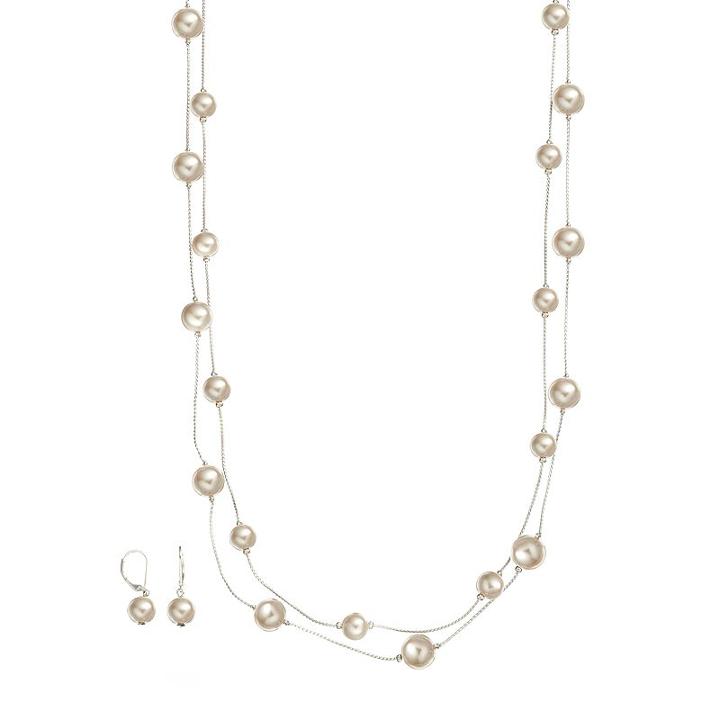 Croft & Barrow&reg; Silver Tone Simulated Pearl Long Multistrand Station Necklace And Drop Earring Set, Girl's, White