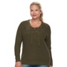 Juniors' Plus Size It's Our Time Lace-up Sweater, Teens, Size: 1xl, Dark Green