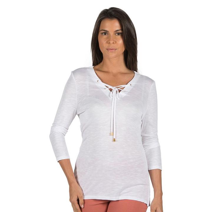 Women's Larry Levine Slubbed Lace-up Tee, Size: Small, White Oth