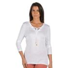 Women's Larry Levine Slubbed Lace-up Tee, Size: Small, White Oth