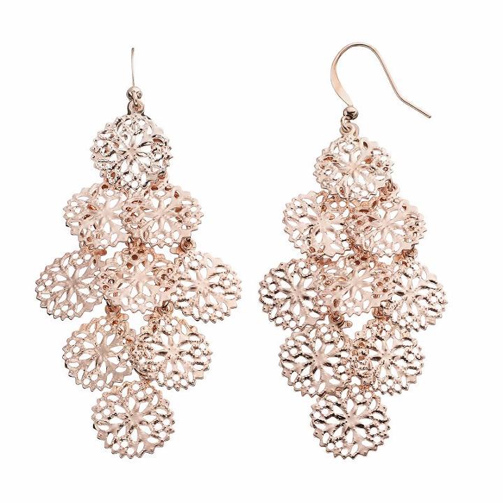 Apt. 9&reg; Filigree Disc Nickel Free Kite Earrings, Women's, Pink