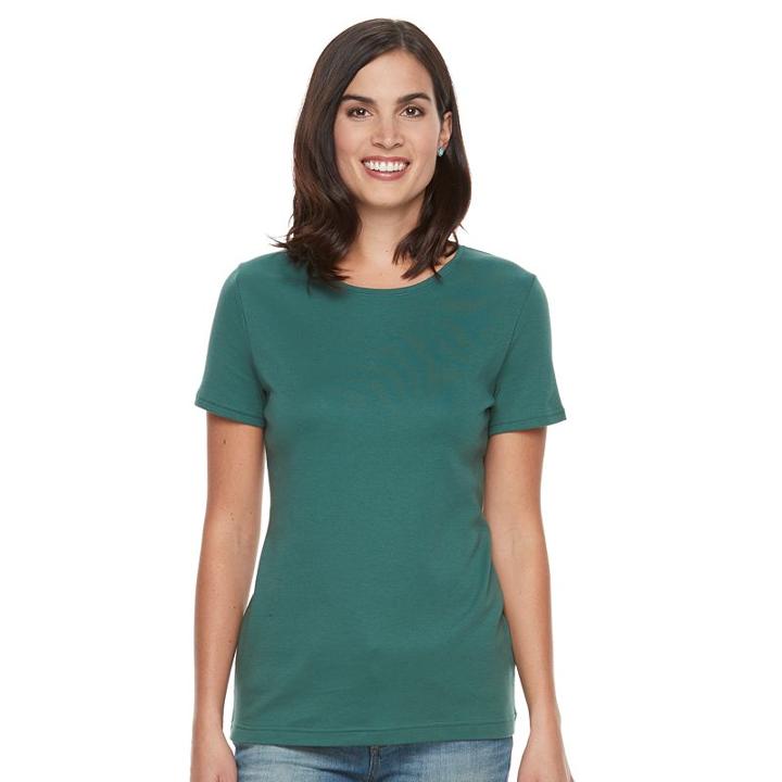Women's Croft & Barrow&reg; Essential Crewneck Tee, Size: Large, Dark Green