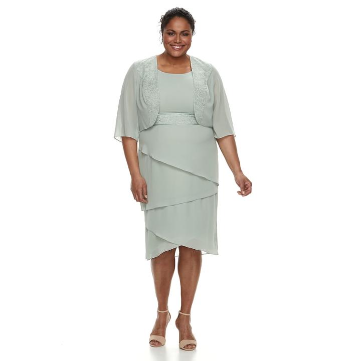 Plus Size Le Bos Tiered Georgette Evening Gown & Jacket Set, Women's, Size: 24 W, Green