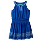 Girls 7-16 My Michelle Print Border Pom-pom Trim Dress, Girl's, Size: 16, Med Blue