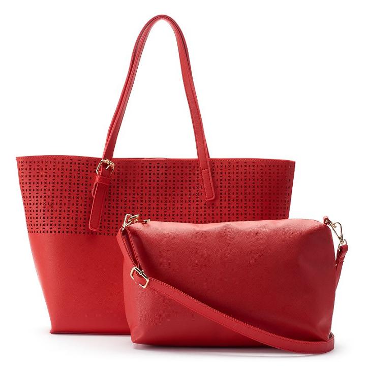 Olivia Miller Irena Perforated Tote With Crossbody Bag, Women's, Red