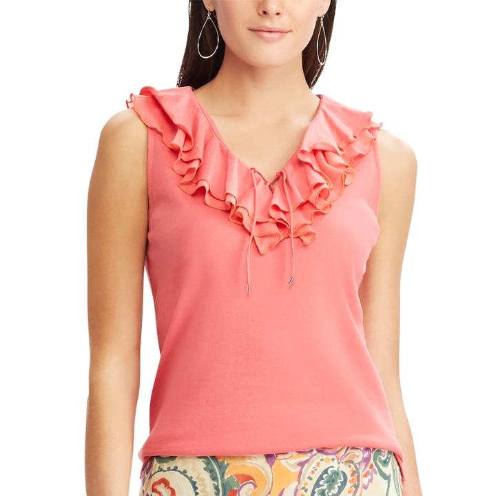 Women's Chaps Ruffle Lace-up Tank, Size: Xl, Orange
