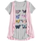 Girls 7-16 & Plus Size Mudd&reg; Graphic Print Tee & Vest Set, Size: 20 1/2, Grey