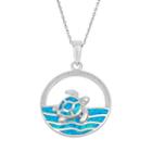 Lab-created Blue Opal Sterling Silver Turtle & Sea Pendant Necklace, Women's, Size: 18