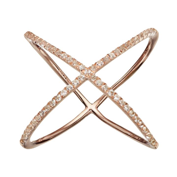 White Topaz 18k Rose Gold Over Silver X Ring, Women's, Size: 7