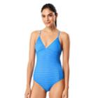 Women's Speedo Striped One-piece Swimsuit, Size: Xl, Turquoise/blue (turq/aqua)