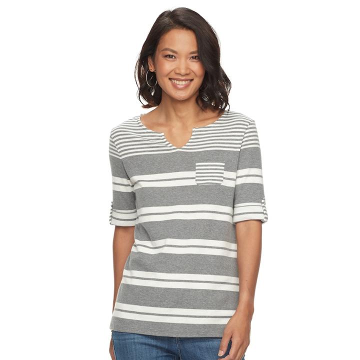 Women's Croft & Barrow&reg; Splitneck Top, Size: Large, Light Grey