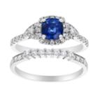 14k White Gold Sapphire Cushion & 5/8 Carat T.w. Diamond Halo Engagement Ring Set, Women's, Blue