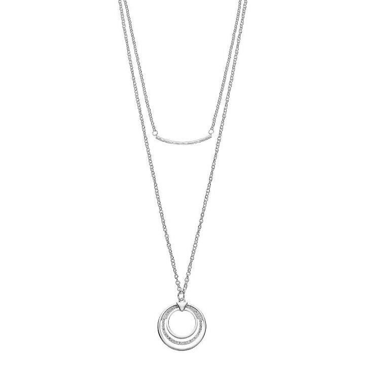 Layered Circle Pendant Necklace, Women's, Silver