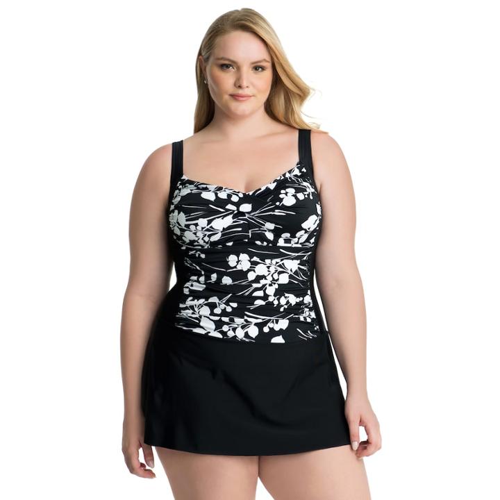 Plus Size Croft & Barrow&reg; Tummy Slimmer Skater Swimdress, Women's, Size: 18 W, Black