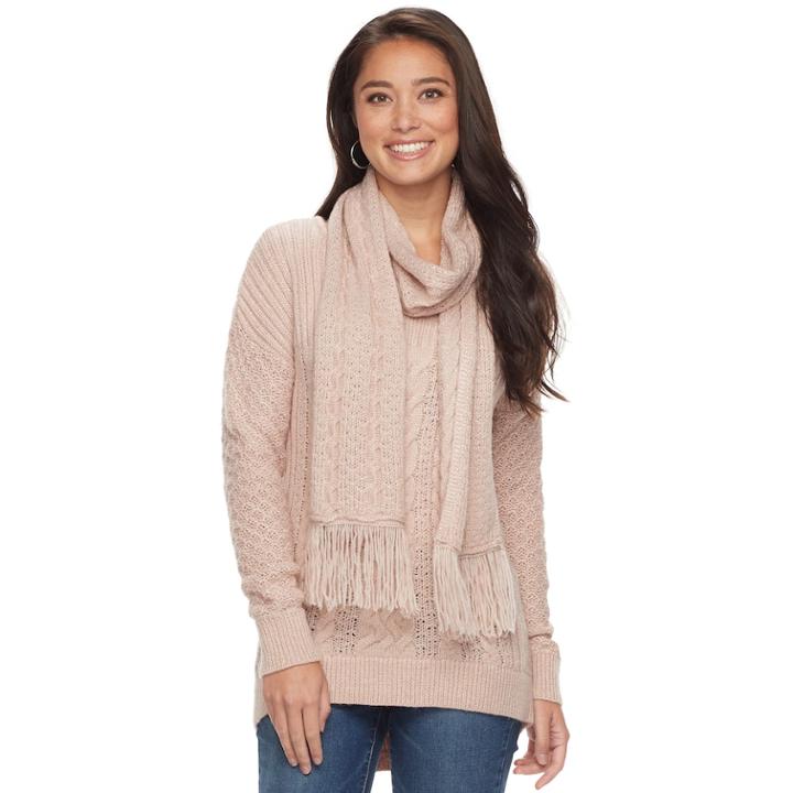 Women's Sonoma Goods For Life&trade; Cable Knit Crewneck Sweater & Scarf, Size: Medium, Med Grey