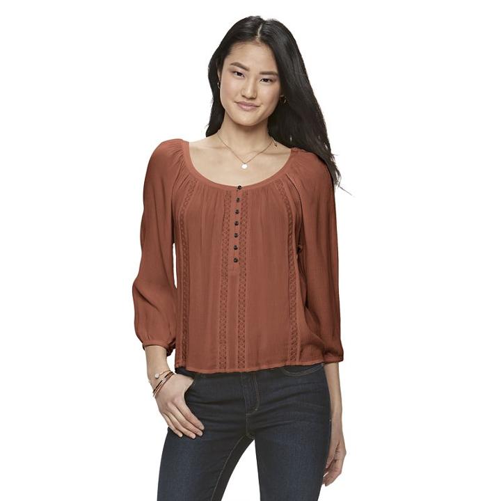 Juniors' Mudd&reg; Embroidered Peasant Top, Girl's, Size: Large, Orange