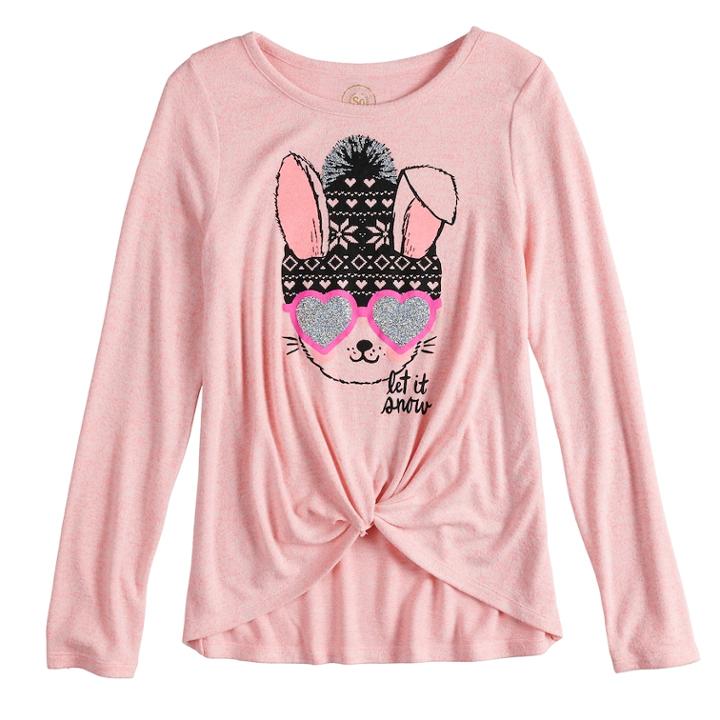 Girls 7-16 & Plus Size So&reg; Cozy Front Knot Long Sleeve Graphic Tee, Size: 12, Light Pink
