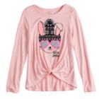 Girls 7-16 & Plus Size So&reg; Cozy Front Knot Long Sleeve Graphic Tee, Size: 12, Light Pink