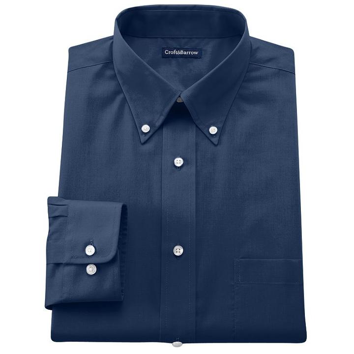 Men's Croft & Barrow&reg; Fitted Solid Easy Care Button-down Collar Dress Shirt, Size: 17.5-32/33, Blue