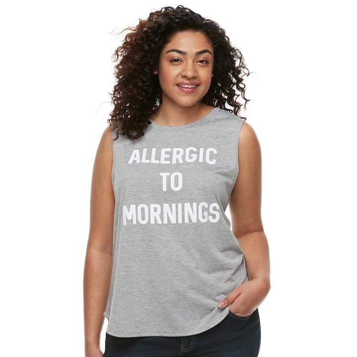 Juniors' Plus Size Allergic To Mornings Tank, Teens, Size: 1xl, Gray Heather