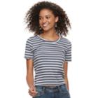 Juniors' American Rag Crochet Back Striped Crop Top, Size: Medium, Blue